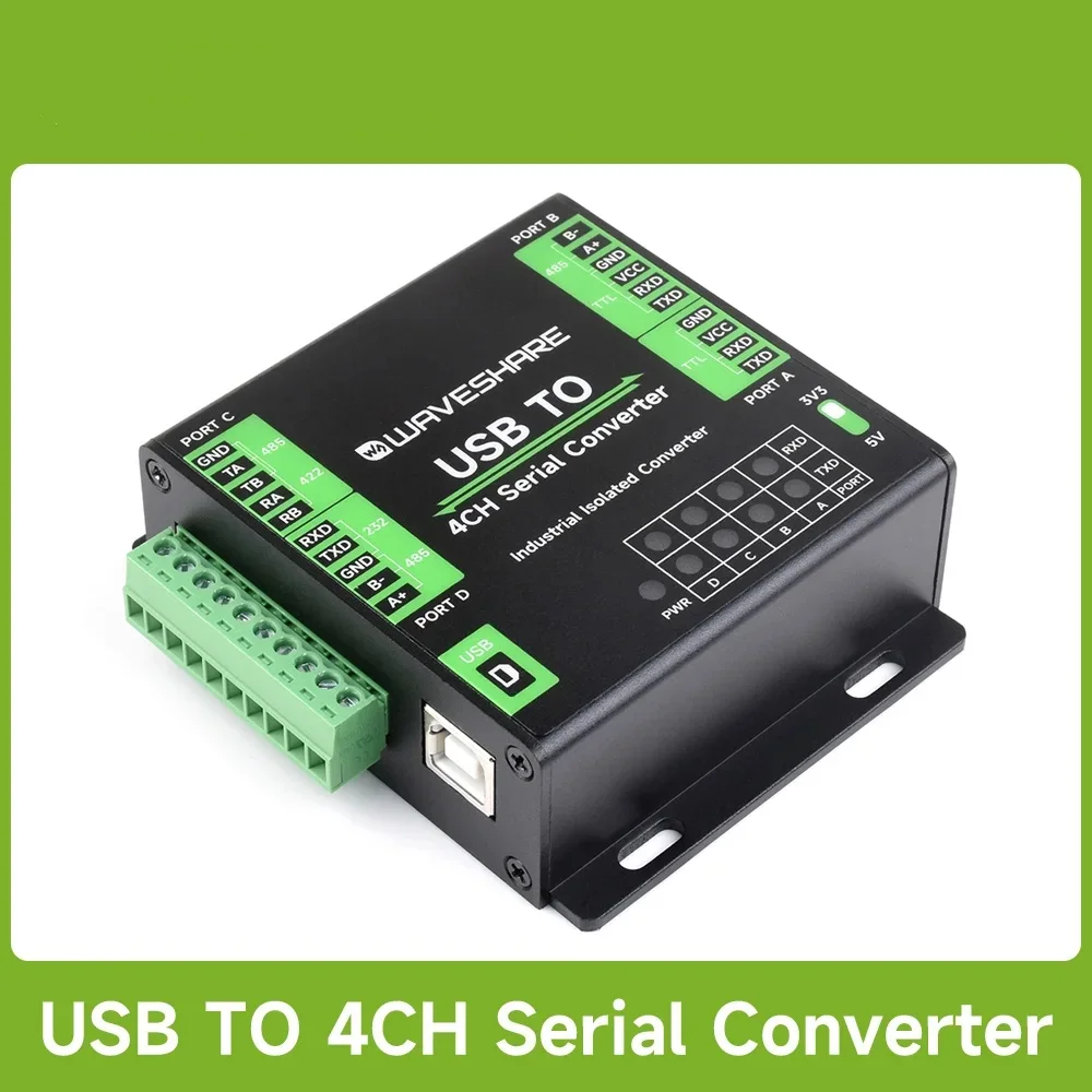 Waveshare Industrial USB To 4-Ch Serial Converter, Original FT4232HL Chip, Supports USB To RS232/485/422/TTL
