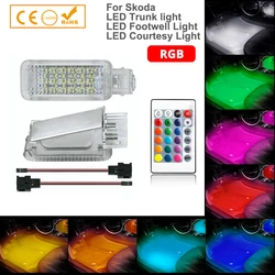 2pcs RGB LED Footwell Door Courtesy Light Trunk Golve Box Lamp For Skoda Octavia Fabia Superb Yeti Scala Roomster Car Accessorie