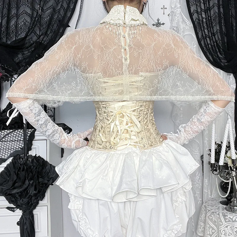 

Готический топ на Хэллоуин, кружевной накидка, шило, капюшон, необычное пальто, викторианский сладкий черный длинный свеч, нейлоновая женская мода