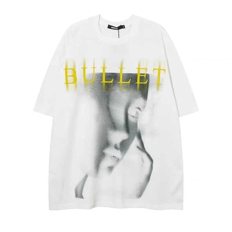 

American Hip-hop Street Portrait Printed T-shirts for Men's Summer O-neck Short Sleeves Loose Casual Fashionable Stylish Tees
