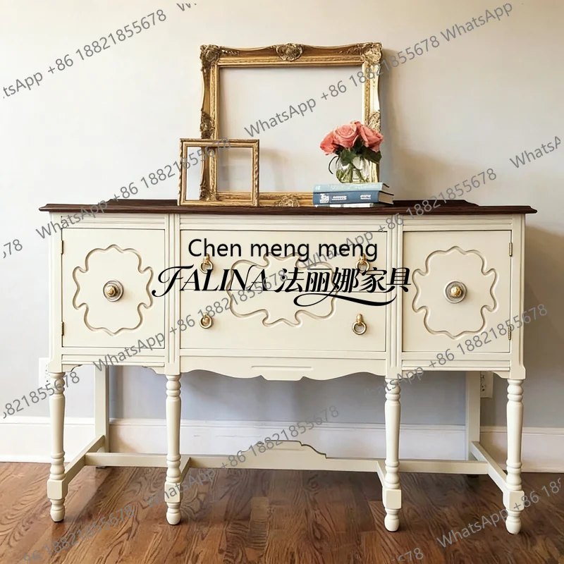 

French retro style solid wood porch cabinet, locker, living room wall engraved decorative cabinet