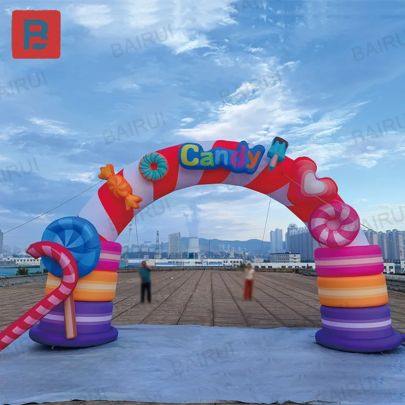 Inflatable candy arch, outdoor Christmas candy world decoration, sweet candy cane stick