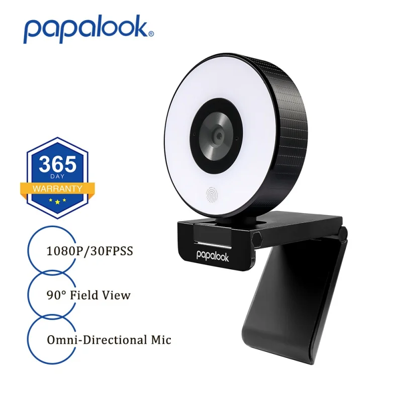 Live Streaming Webcam 1080P, PAPALOOK FHD 1080P 30FPS USB Web Camera with Ring Light/Dual Microphones/Tripod for Twitch, Xbox