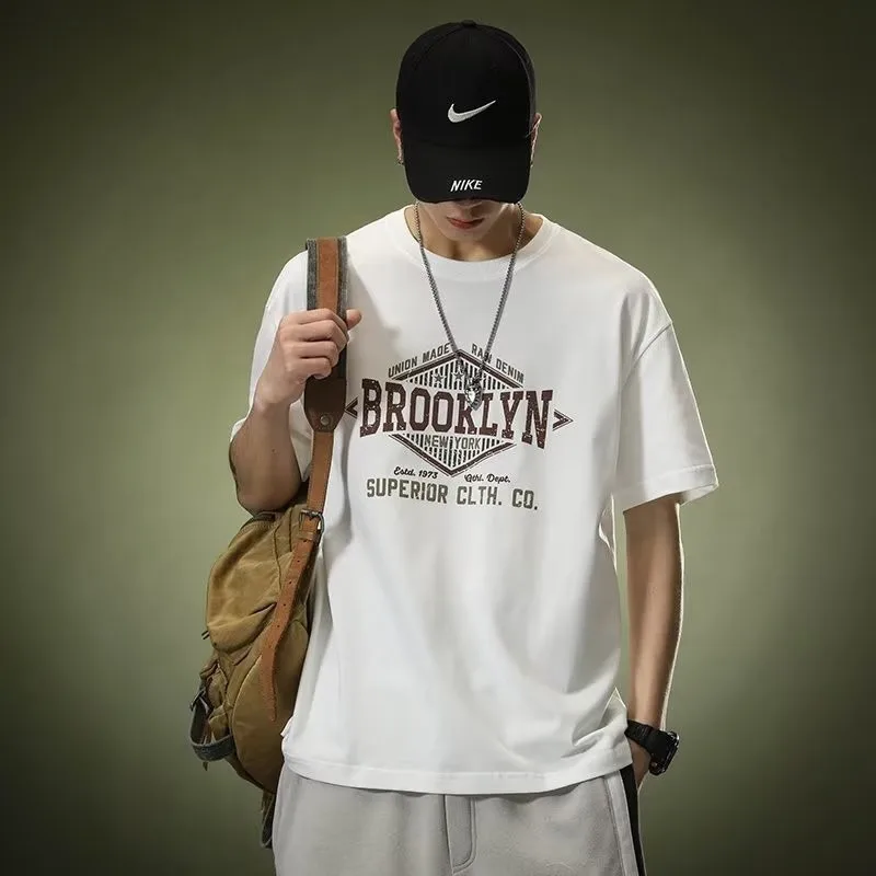 

Korean Style Loose T-shirt for Daily Commuting, Basic Style with Letter Print High Weight