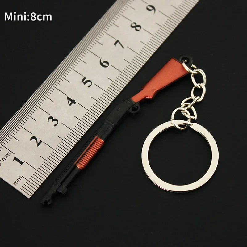 PUBG Keychain Alloy Weapon S1897 Mini Gun Full Metal Model Cartoon Game Periphery Light Key Chain Toy Birthday Gifts for kids