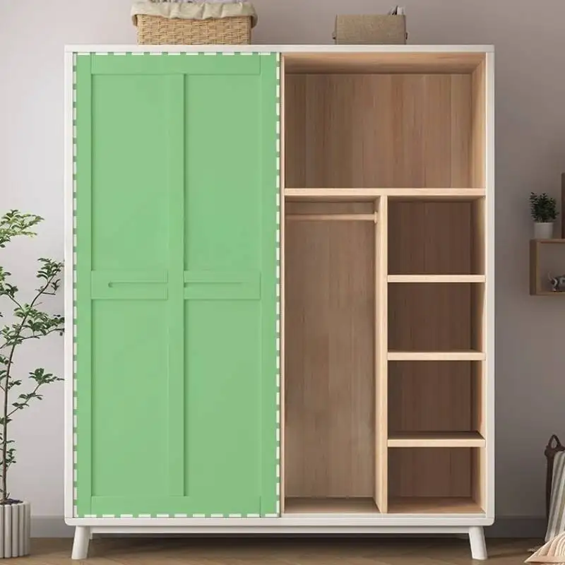 

Green Double Door Wardrobe Sliding Wooden Simple Tall Modern Bedroom Wardrobe Storage Clothes Guarda Roupa Furniture For Home