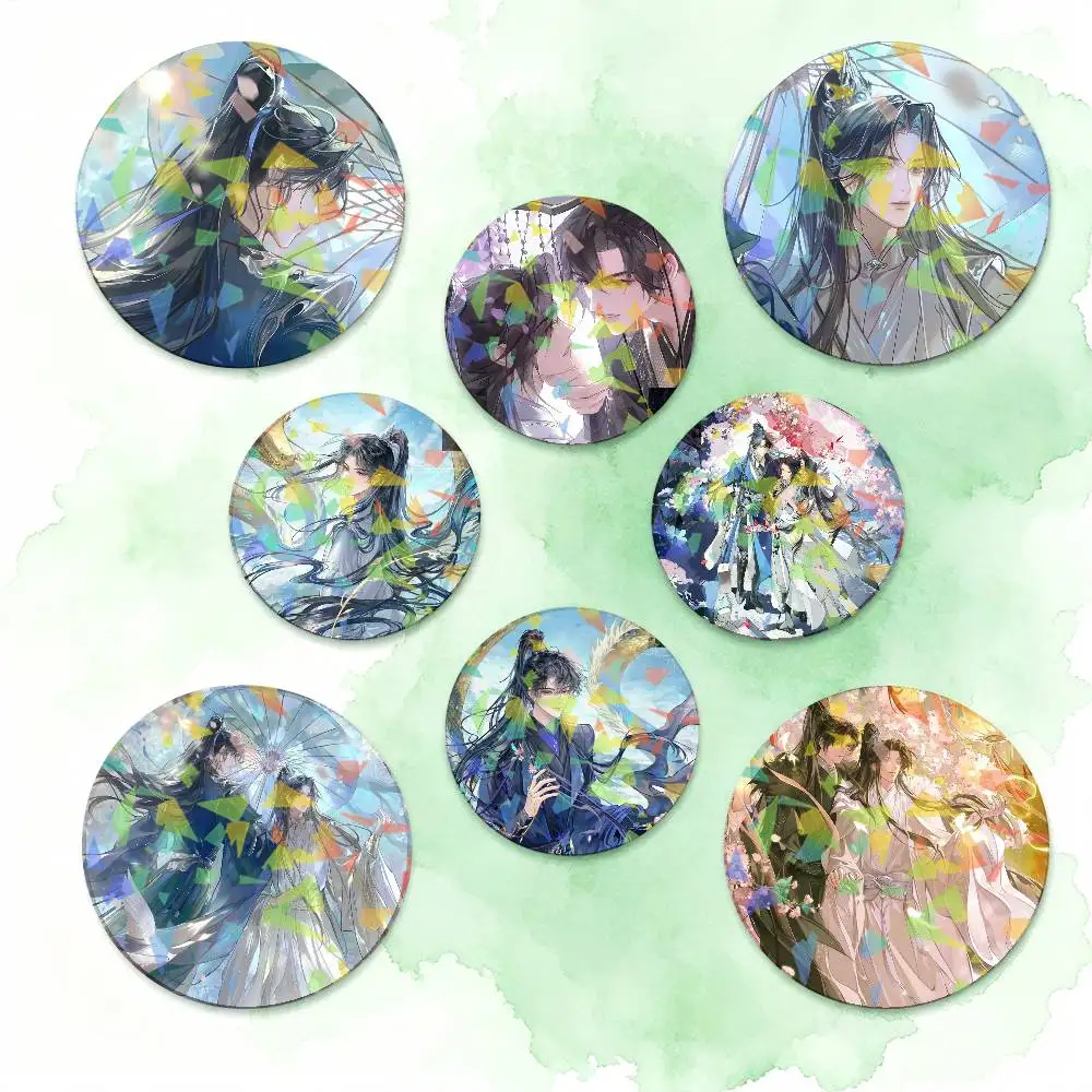 Anime The Husky and His White Cat Shizun 2HA Badges Round Laser Badge Brooch Backpack Accessories
