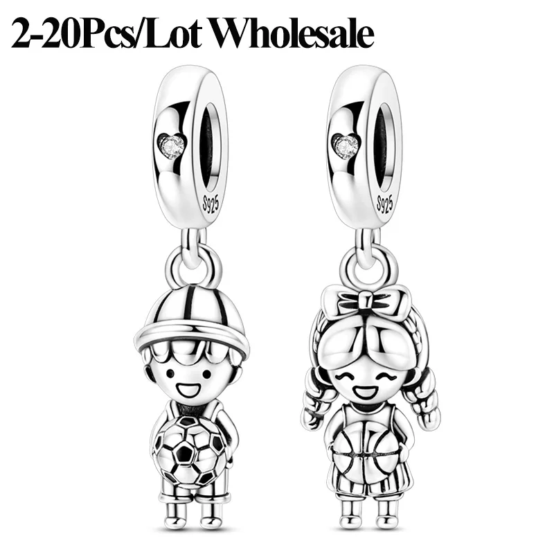 2-20 Stück/Lot Großhandel 925 Sterling Silber Unisex Sport-Puppen-Anhänger Perlen Passend für Armbänder Großhandel Schmuck Geschenk