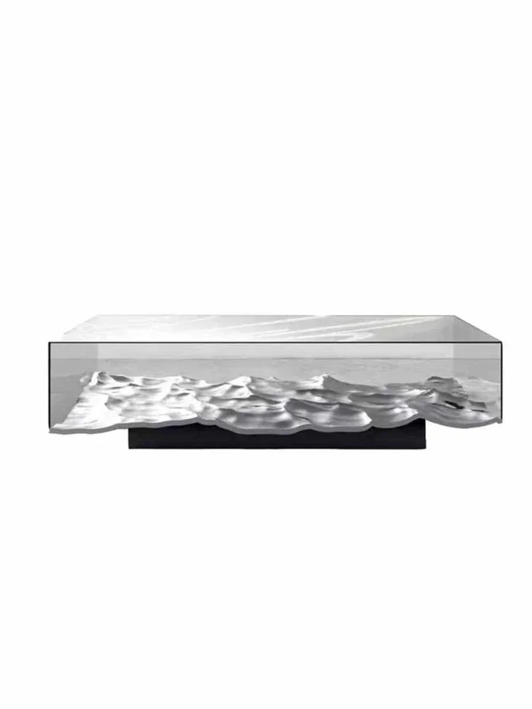 Nordic Modern Light Luxury Simple Water Ripple Glass Transparent Glass Wave Living Room Modern Art Style Tea Table