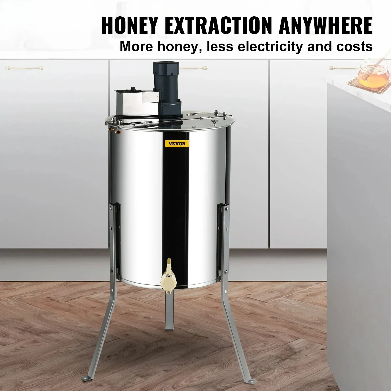 Electric Honey Extractor 4/8 Frame Stainless Steel Beekeeping Extraction Honeycomb Drum Spinner w/Transparent Lid Silver