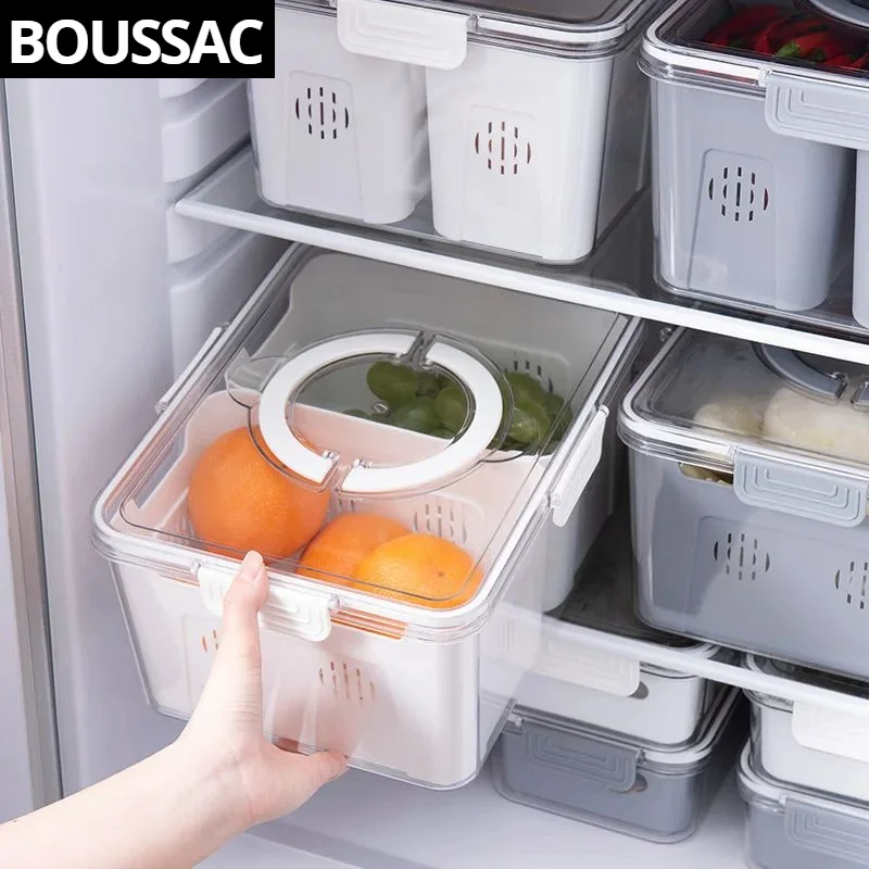 

Kitchen Storage Refrigerator Organizer Handle Plastic Food Preservation Box Freshness Seal Dividers Vegetable Washing Filter