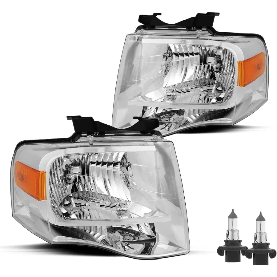 Headlight Assembly Replacement for 20072014  Expedition Headlamp Passenger and Driver Side Chrome Housing with Amber Reflector