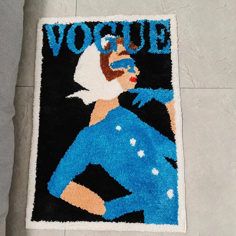 

Vintage Magazine Poster Rug Bedroom Tufted Door Mat Bedside Carpet Simple Bathroom Non-Slip Absorbent Foot Mat Living Room Decor