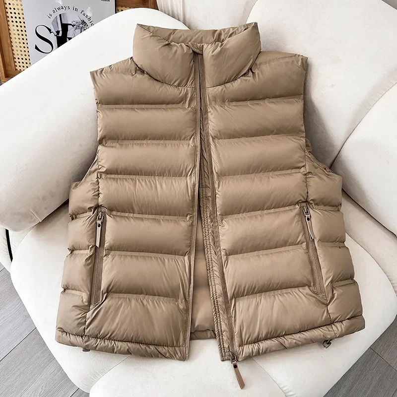 2024 Autumn Women Ultra Light Down Cotton Vest Sleeveless Jacket Female Stand Collar Waistcoat Zipper Cotton Padded Jacket Warm