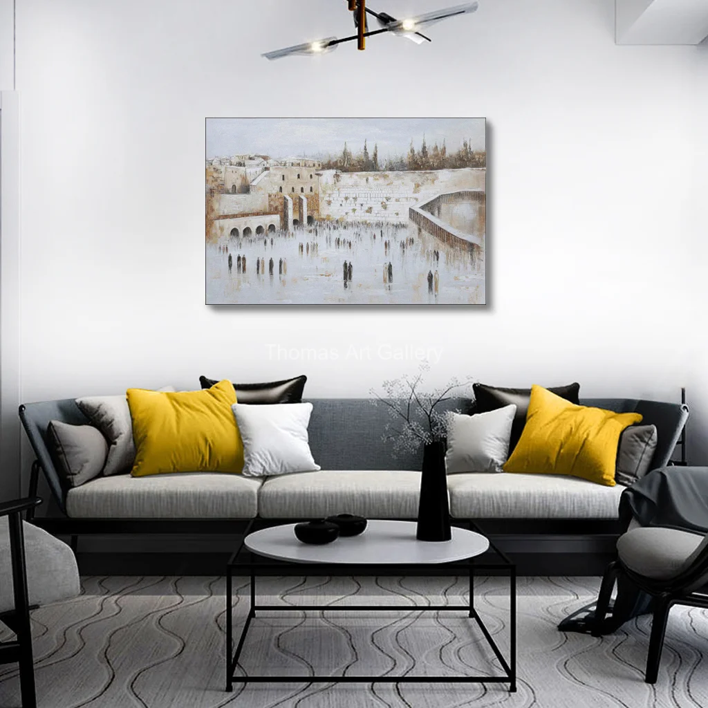 Large Vintage Jerusalem Old City Canvas Print HD Kotel Arched Plaza Landscape Jewish Modern Decor for Living Room Entryway Wall