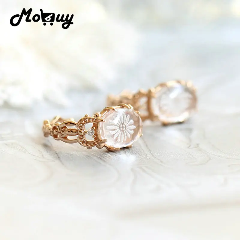 MoBuy Natural Crystal Earring For Women Helix Clip 925 Sterling Silver Gold Plated Vintage Bijou Hand-made Pattern Fine Jewelry