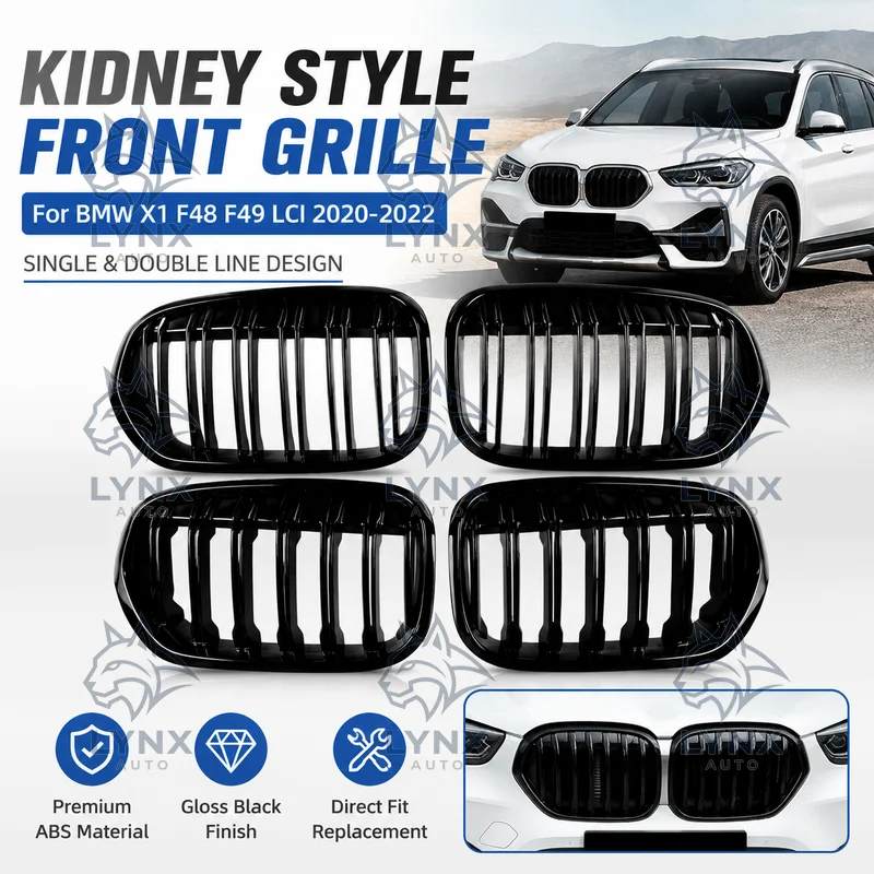 For BMW X1 F48 F49 LCI 2020-2022 Front Grille Mesh Single Double Line Kidney Style Cross-border Modification Parts
