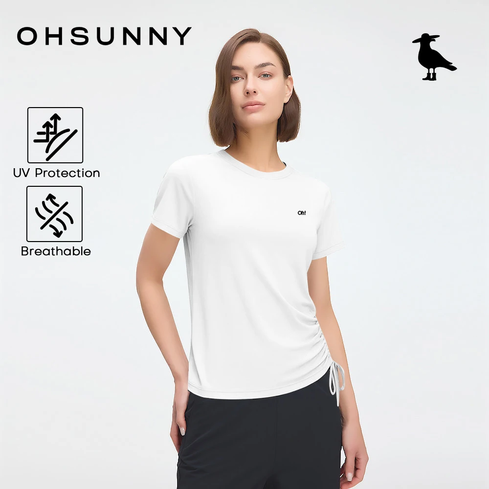 

OhSunny Hiking T-shirts Sun Protection T-Shirt with Adjustable Side-Tie UPF2000+,Outdoor Casual Running Sports Tops for Women