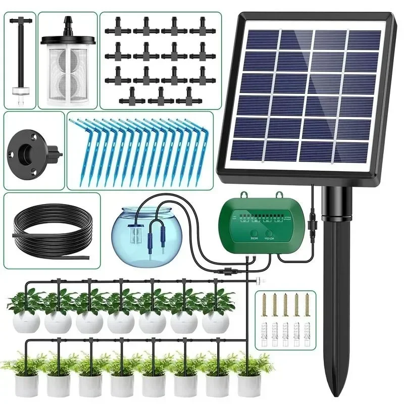 Solar Irrigation System for Garden Watering System, 2024 Latest Drip Irrigation Kit for Potted Plants, Supported Automatic Water