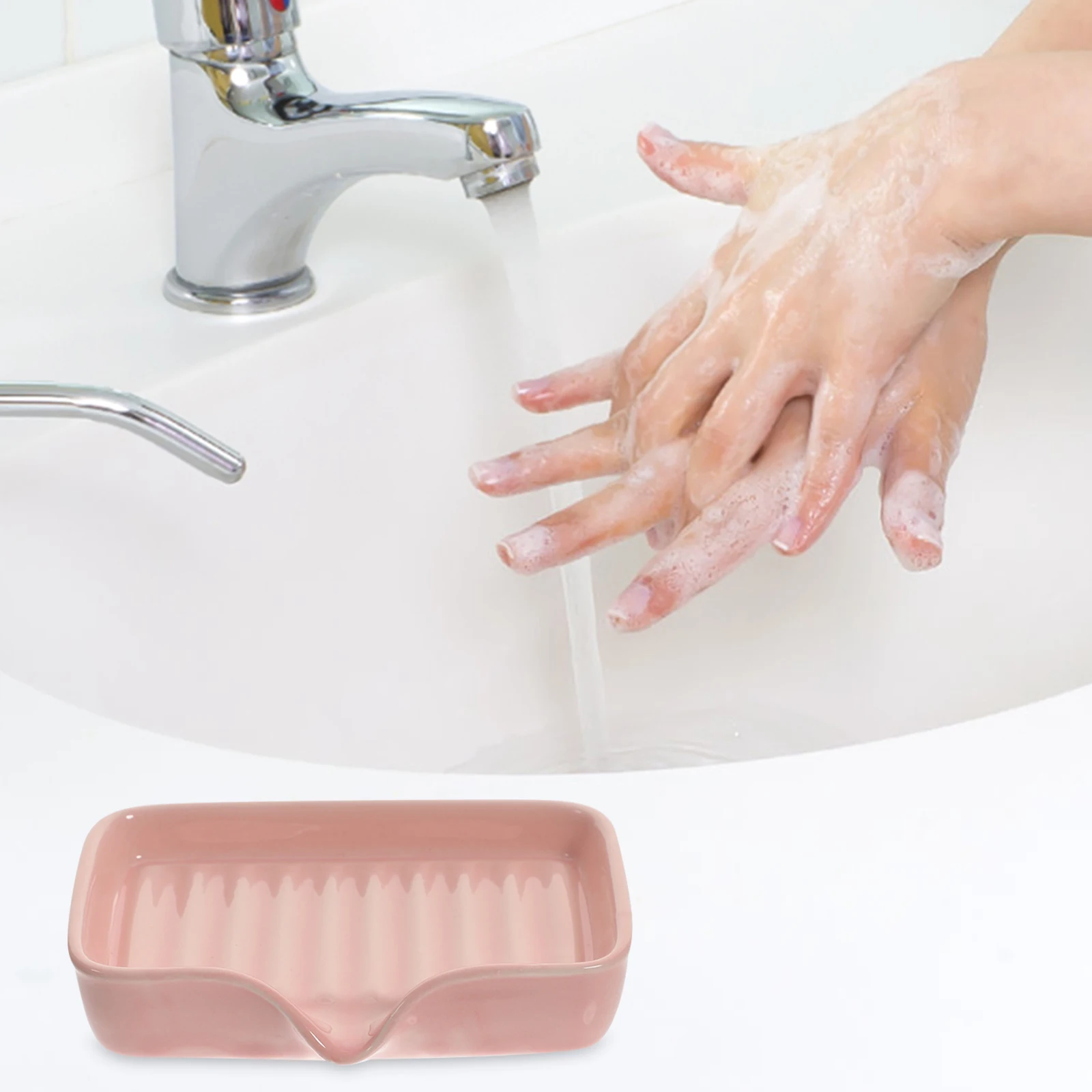 

Modern Ceramic Soap Dish Water Draining Function Elegant Look Fits Bathroom Kitchen Sink Area Soap Dish Holder