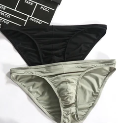 2022 Men Sexy Ice Silk Convex Pouch Underpants Underwear Low-Rise Briefs Breathable Trunks Underpants Трусы Мужские