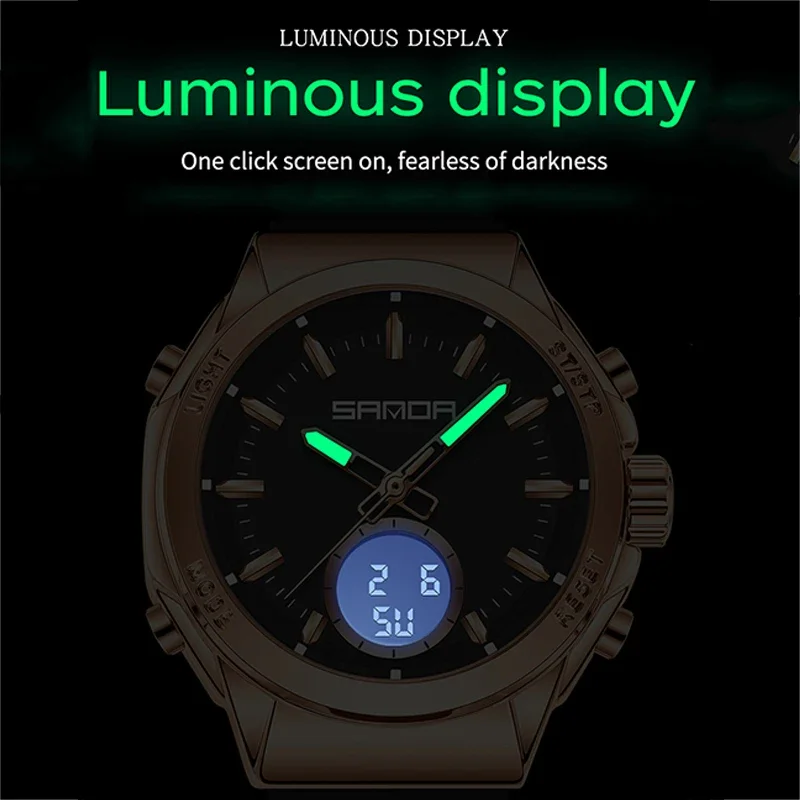 ساعة SANDA الرقمية المقاومة للماء كاجوال للنساء البرية وساعة منبه وإضاءة ليلية وحزام سيليكون إلكتروني للفتيات