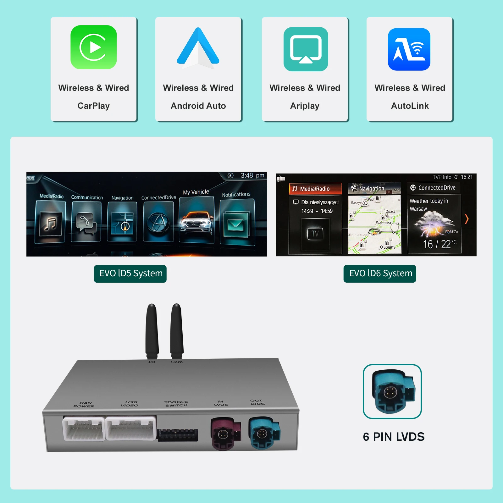 AUTOABC Draadloze CarPlay voor BMW EVO X5 F15 F85 X6 F16 F86 G01 2017-2019 met Android Mirror Link AirPlay Carplay Ondersteuning Touch