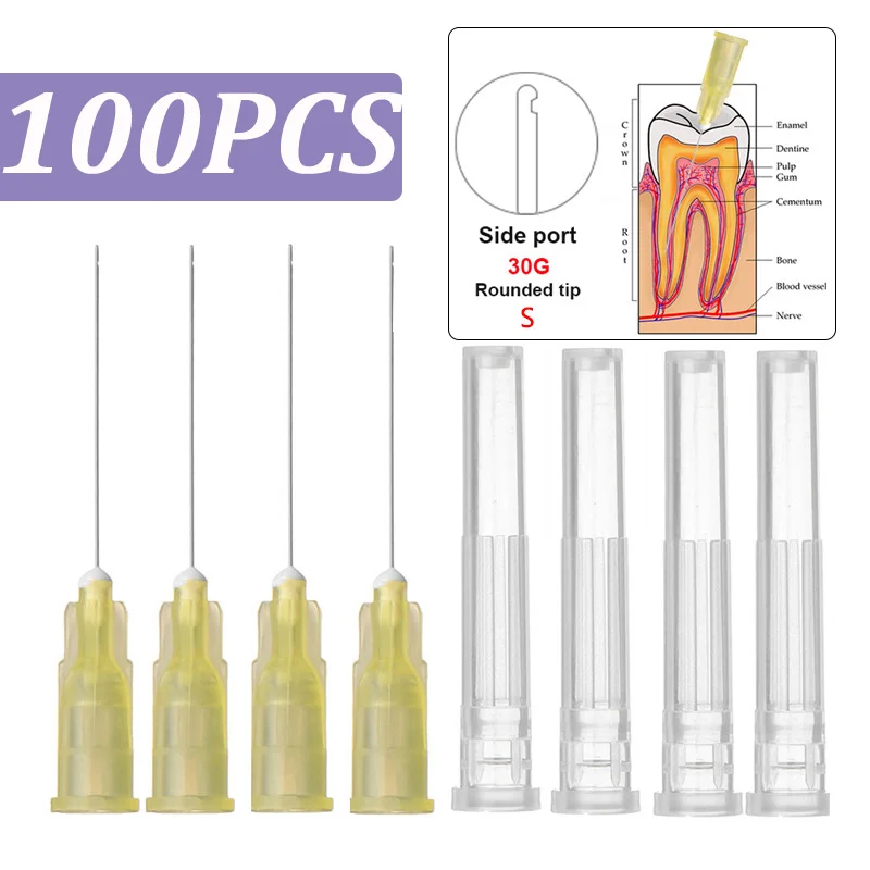 100Pcs Dental Needle Tip Endo Irrigation End-Closed Side Hole Endo Syringe Root Canal Washing Needle Tip