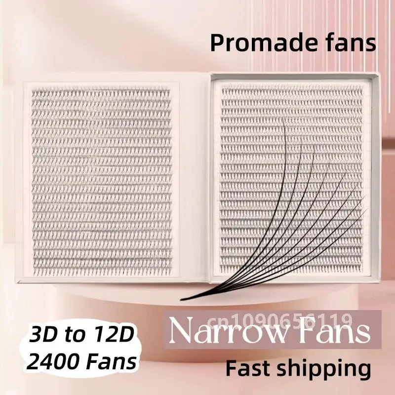 Narrow 2400 Fans Lashes XXL Mega Tray Premade Narrow Volume Fan Ultra Dark Pointy Base Promade Fans Eyelash Extensions Supplies