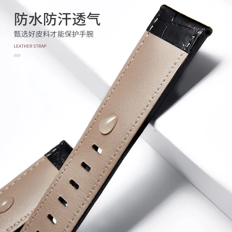 FUYIJIA Men Handmade Crocodile Skin Watchbands M-ONTBLANC 1858 Original Style Strap 20MM 22MM Pin Buckle Genuine Alligator Belt