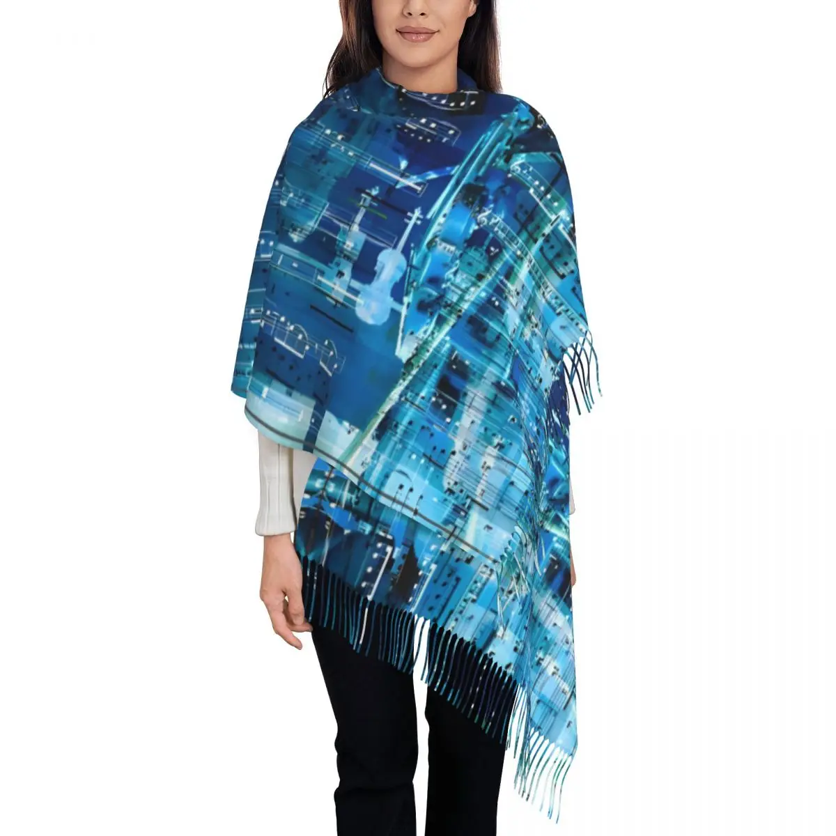 Women's Scarf with Tassel Piano Violins And Music Notes Long Winter Fall Shawl and Wrap Daily Wear Cashmere Scarf