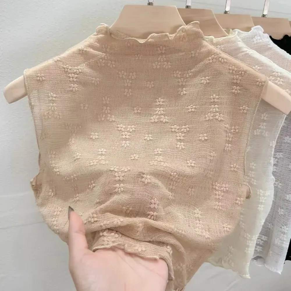 

Fashion Tender Lace Tanks French Style Casual Half High Collar Slim Girlish All-match Detachable Fake Collar Women