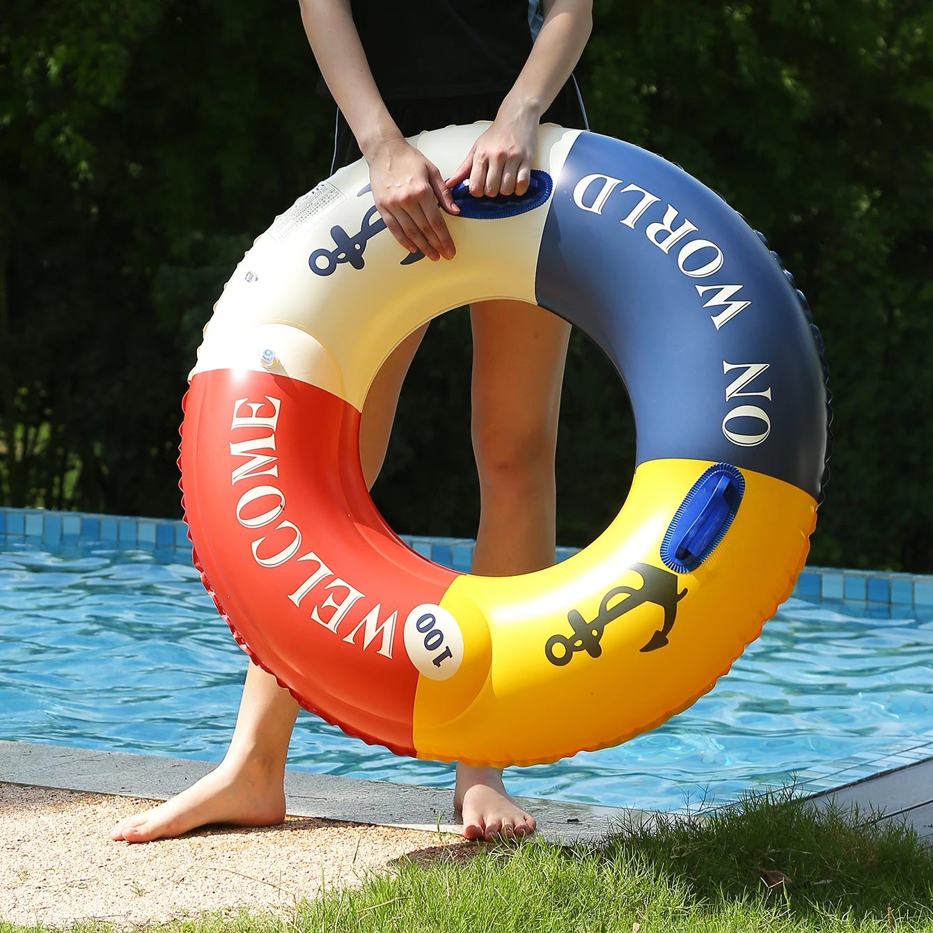 Anel de natação inflável com câmaras de segurança duplas, 1 peça com alças, flutuadores de braço indispensáveis para crianças, piscina de verão