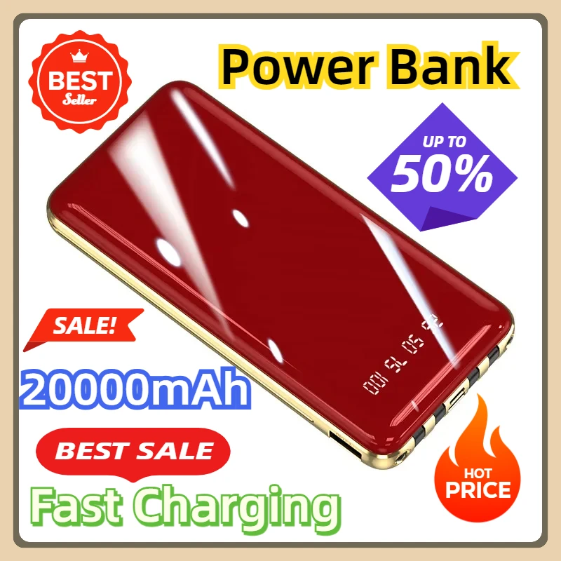 Large Capacity Fast Charging Android iPhone Huawei Universal Mobile Power Bank Comes with A 4-wire 20000mAh Power Bank