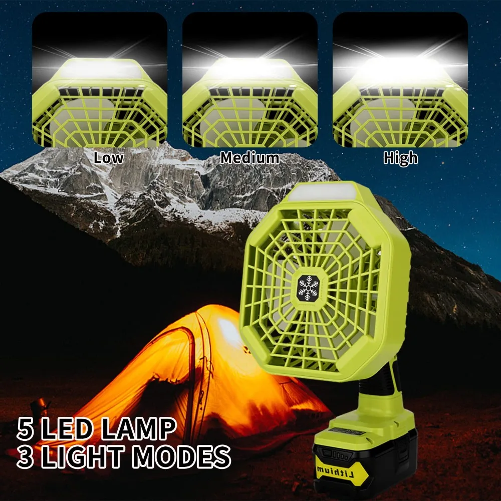 Kipas Baterai Portabel Tanpa Kabel Kipas Berkemah Rumah & Luar Ruangan untuk Baterai RYOBI 18V dengan 3 Kecepatan Hemat Energi & Lampu LED Dapat Diredupkan