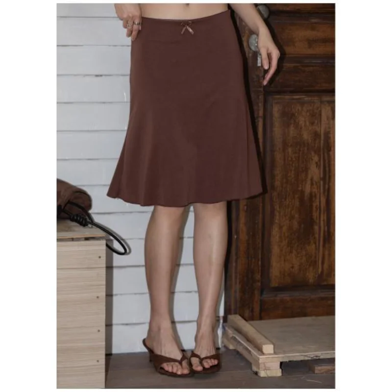 Low Waist Fish Tail Midi Skirt Pure Color Versatile Design Casual Style Women's Slim Fit A-Line Skirt for Autumn Season
