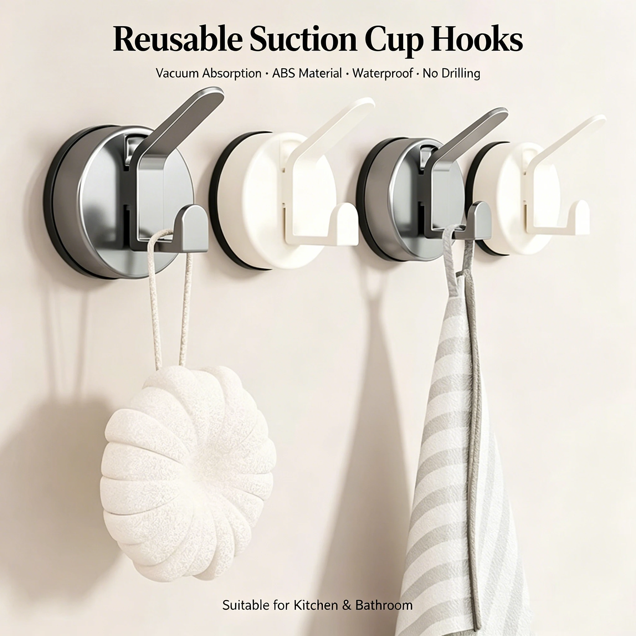 Bathroom Suction Cup Hooks Waterproof Robe Coat Towel Hanger Hook Reusable Kitchen Wall Hanger Towel Clothes Hook Accessories