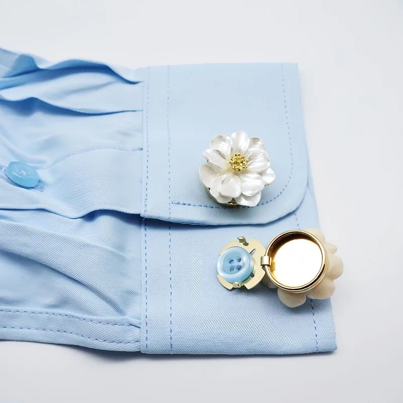 Pearlescent floral cufflinks; shirt cufflink set; suitable for formal shirts, uniforms and clothing; jewellery accessories