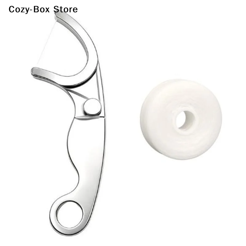 [ZY]Stainless Steel Dental Floss Holder Life-time Floss Pick Reusable Portable Oral Care Tool Daily Oral Care Home And Travel Us