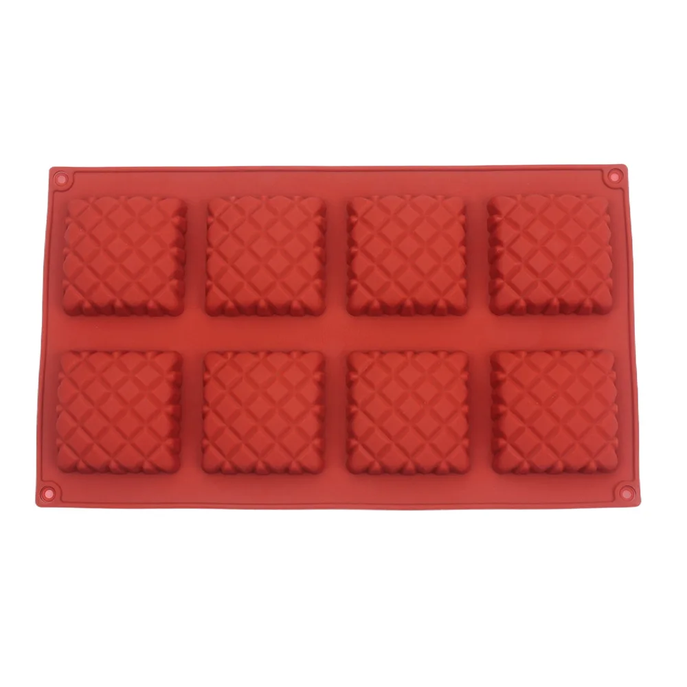 Grid Texture Silicone Block Chocolate Mold 8 Hole Pillow Cake Waffle Biscuit Jelly Pudding Ice Cube Handmade Soap Baking Mould ﻿