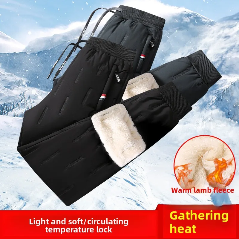 الرجال السراويل الملابس السوداء القطن الرجال حجم كبير المخملية سماكة شتاء دافئ فضفاض مستقيم ملابس كاجوال Y2k