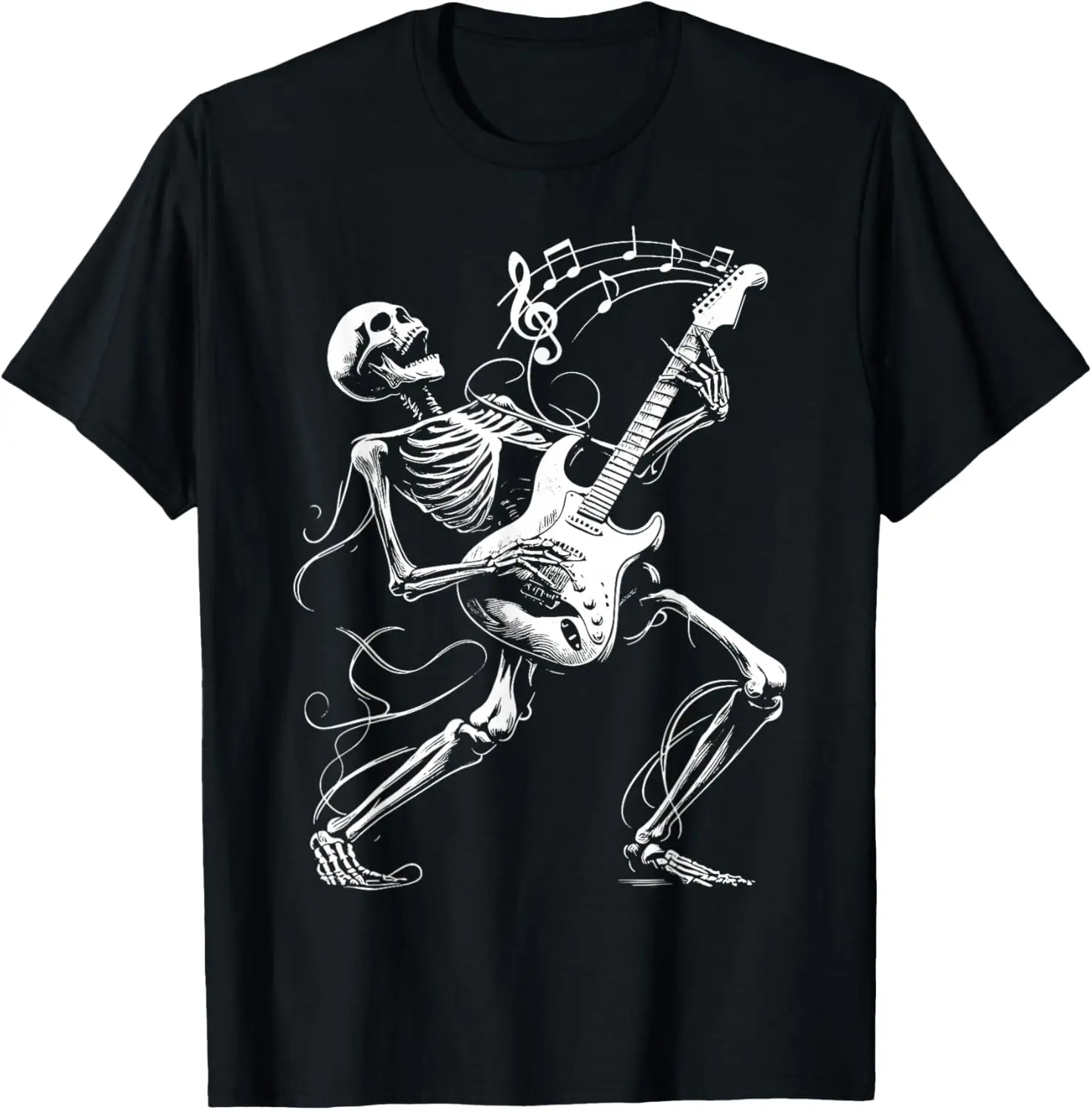 

Skeleton Playing Guitar Music Rock Band Graphic Tee Breathable Cotton Daily T-Shirt for Men Women