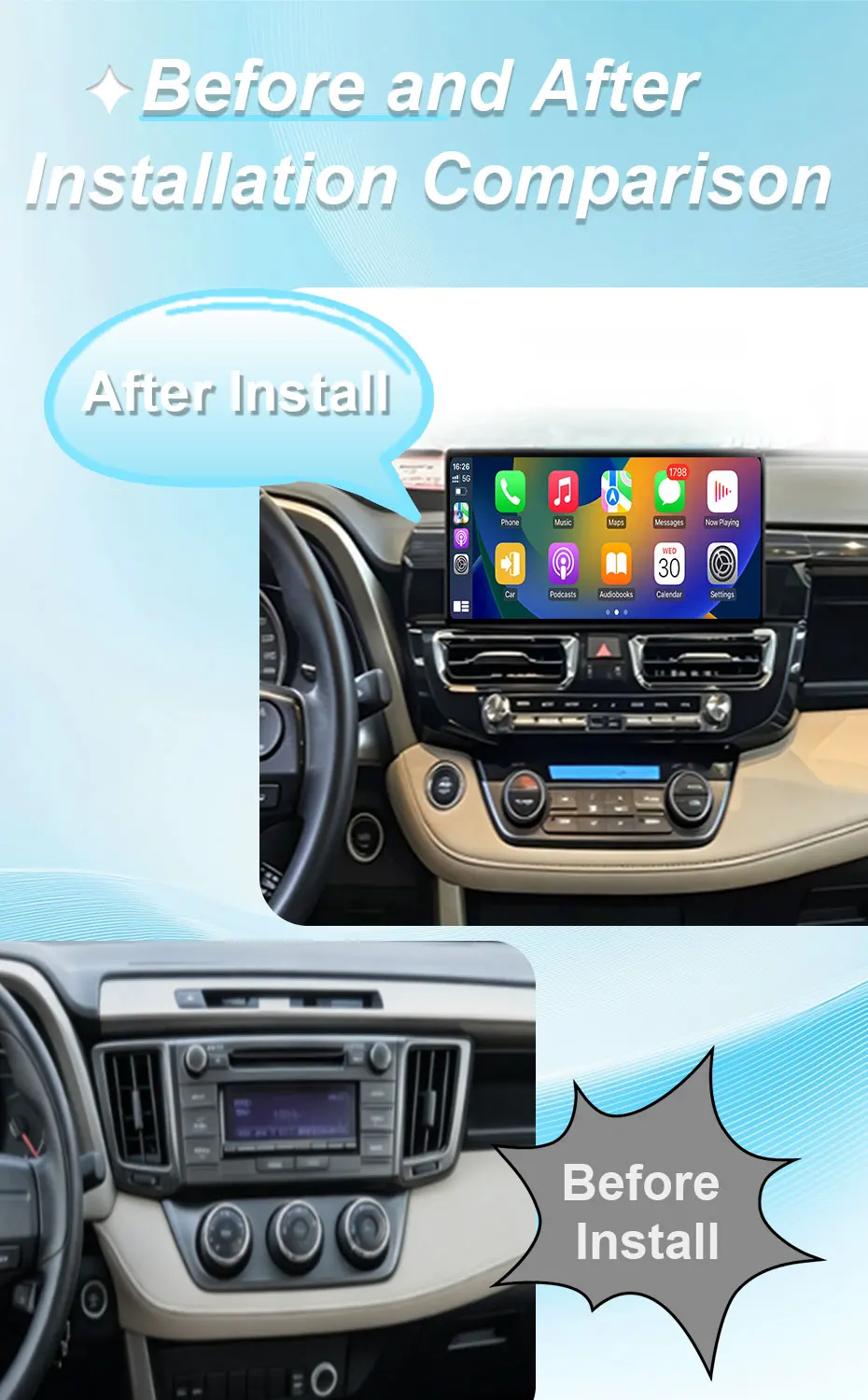 12.3 inch Wireless CarPlay Android Auto BT DSP WiFi Split‑Screen For Toyota RAV4 2013‑2018 Autoradio QLED IPS Touch‑Screen LHD