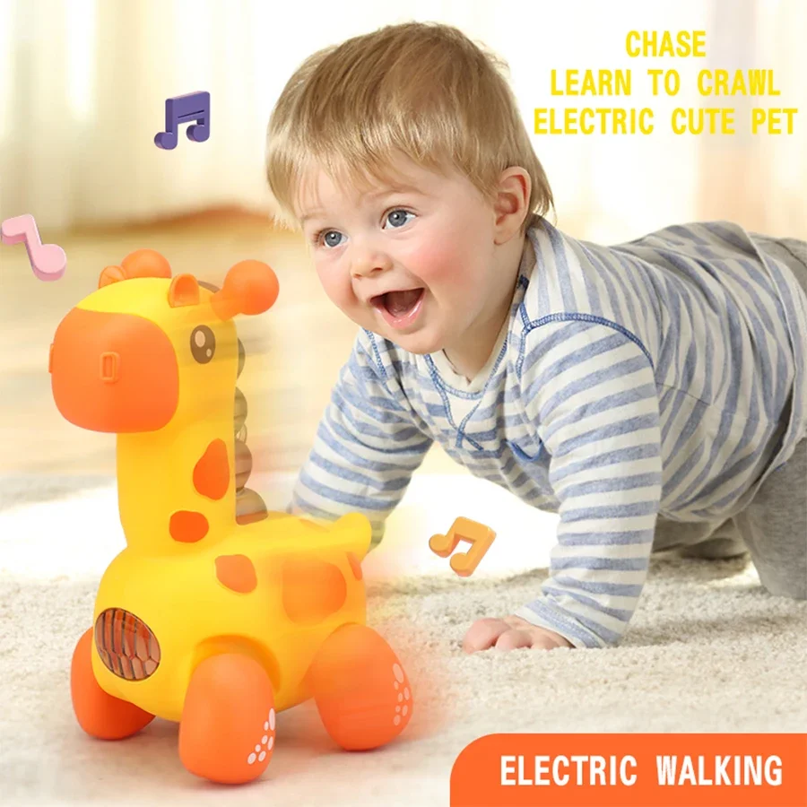 Juguetes eléctricos para gatear con música, juguetes de cuerda de jirafa con rompecabezas ligero para niños, juguetes luminosos de educación temprana