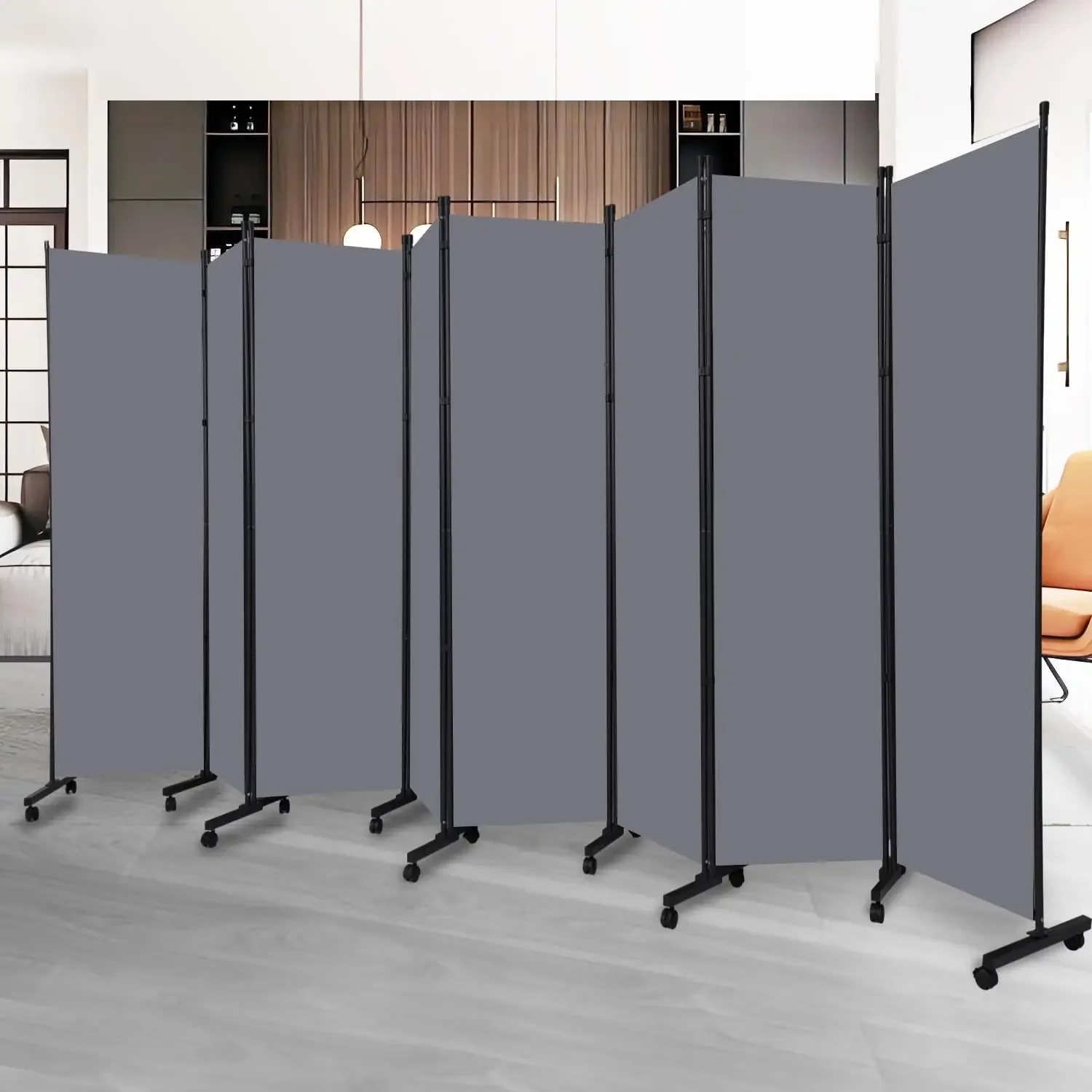 

Lockable Wheel Folding Privacy Screen Freestanding Fabric Partition Room Separator Home Office Bedroom Studio Wall Divider