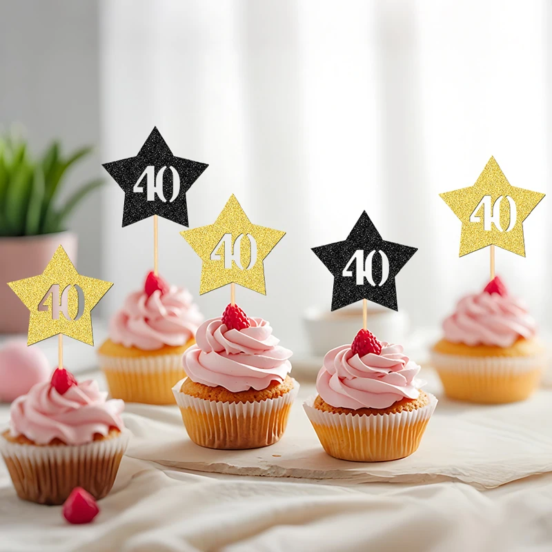 YOMDID 24 Stück 50th/40th/30th Kuchendeckel, Stern-Design, Cupcake-Topper, Picks für Geburtstage, Hochzeiten, Jubiläen, Kuchendekoration – Detail 10