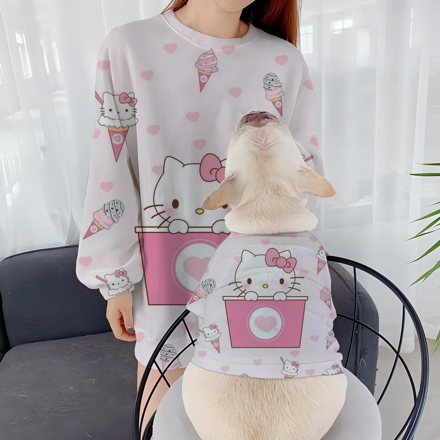 Women's Clothing Casual Sweatshirts Dog Long Sleeve Pet Autumn Clothes Round Neck Hello Kitty Winter Puppy Parent-Child Pullover