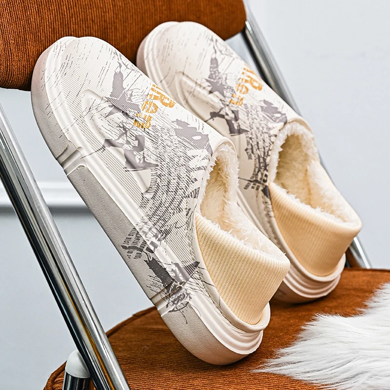 

Unisex Winter Warm Cotton Slippers Non-Slip Waterproof Indoor Outdoor Plush House Shoes for Home Comfort Increase size 46 47