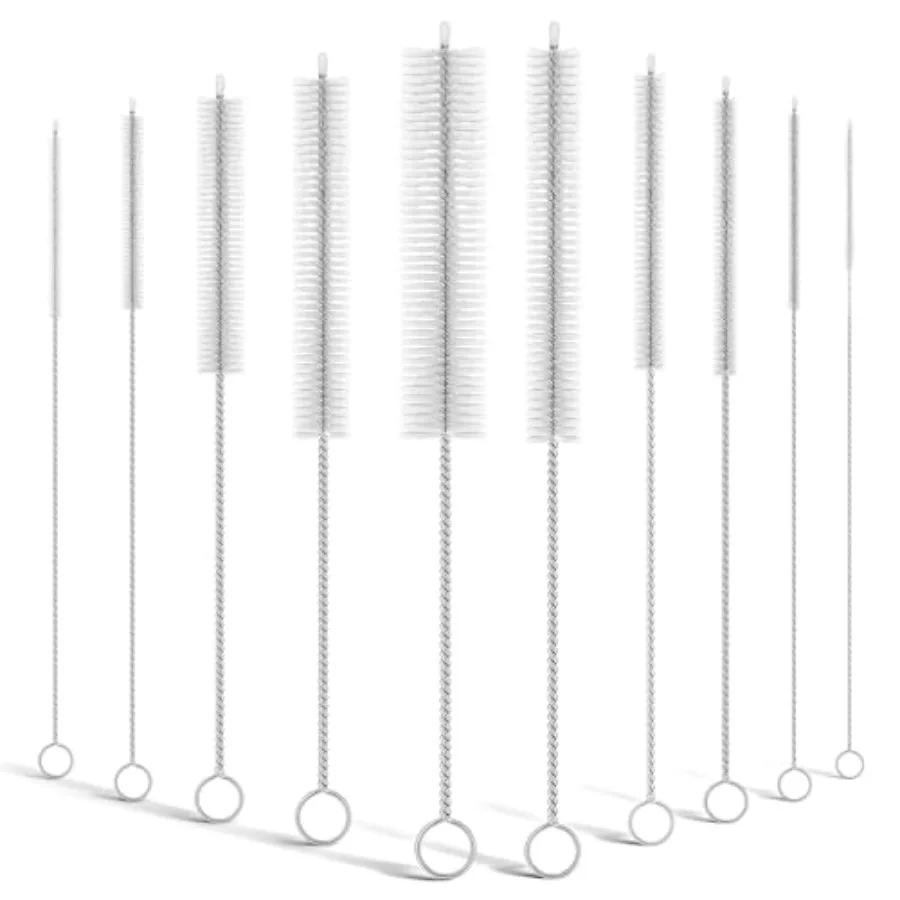 10-Packs Premium Straw Cleaner Brush in Mixed Sizes, 8IN Long Reusable Stainless Steel Cleaning Brushes Set with Soft Sturdy Ny