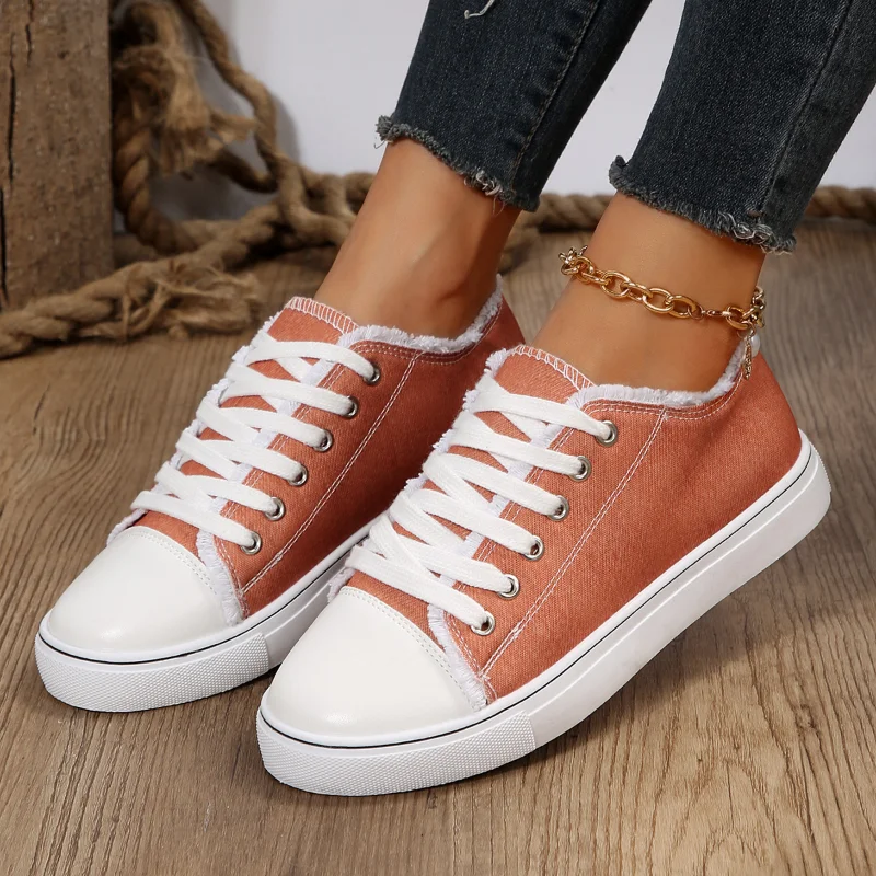 Women's Sports Shoes Canvas Sneakers Low-top Raw Edge Casual Women Sneaker Shoe Flat Lace-up Tennis 2023 Running Spring Autumn